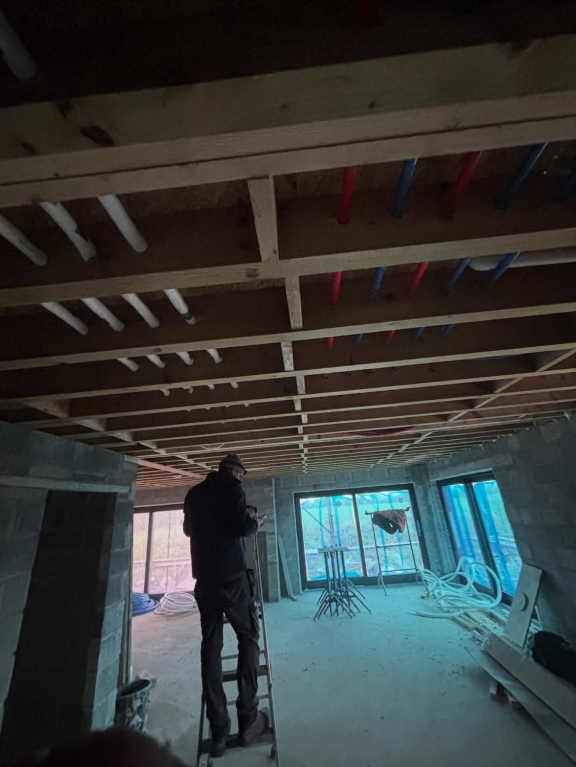 New build first-fix pipework through joists in Cork